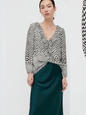 J. Crew Ruffle-trim V-neck Blouse In Allover Heart Print